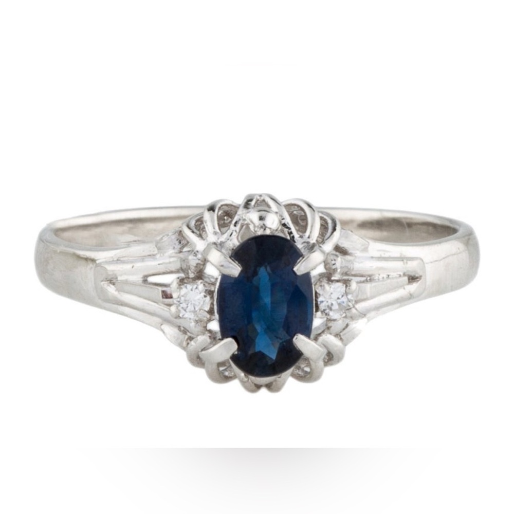 Platinum Sapphire & Diamond Cocktail Ring Size 5 Total Carat Weight 0.38